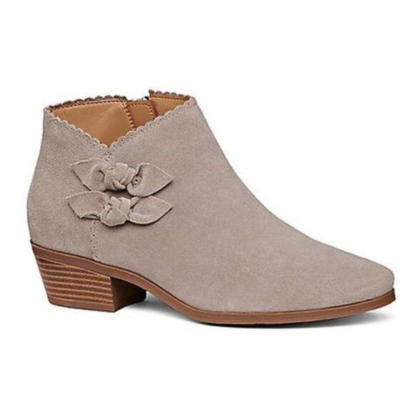 Jack Rogers Kali Suede Ankle Booties Gray 2 Bows Side Zip Prairie Size 6M - Picture 1 of 9